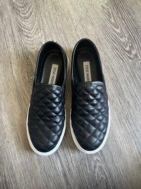 Steve Madden Black Quilted Slip-On Sneakers with White Sole
